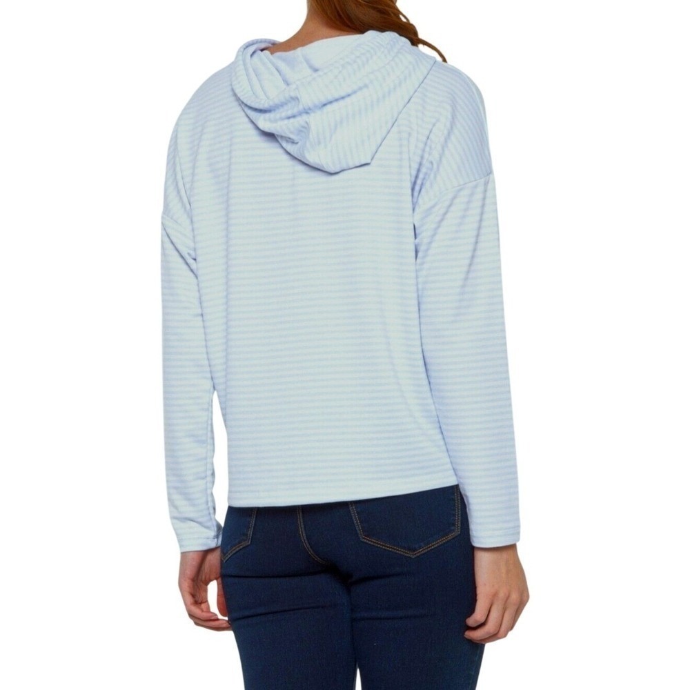 Rae Dunn Hoodie Sweatshirt Pullover Womens XL Top Stripe Long Sleeve Blue White - Picture 4 of 16